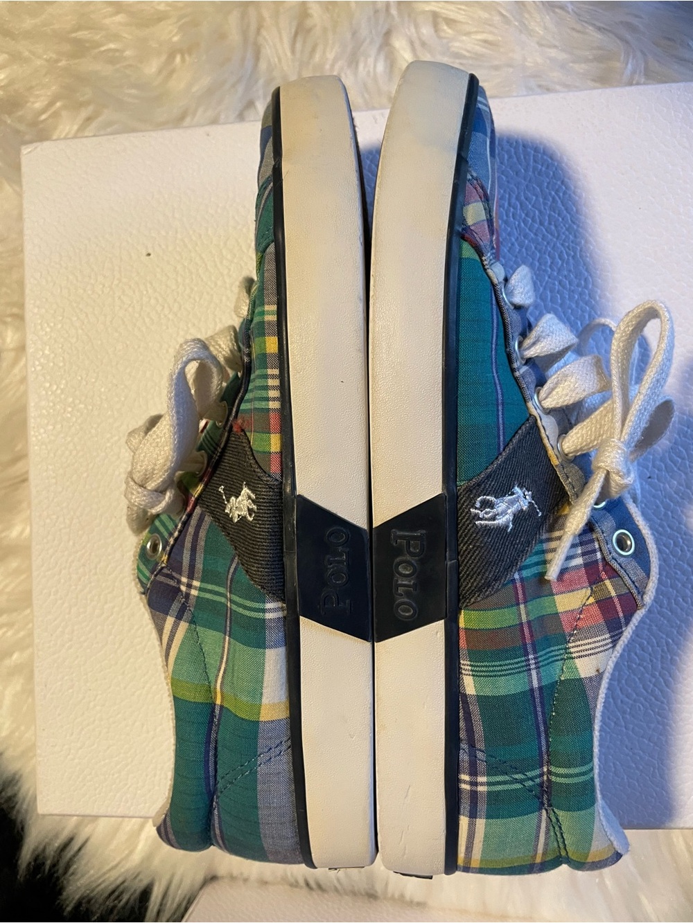 Polo by Ralph Lauren Green Plaid Low-Top Sneakers with Black Trim